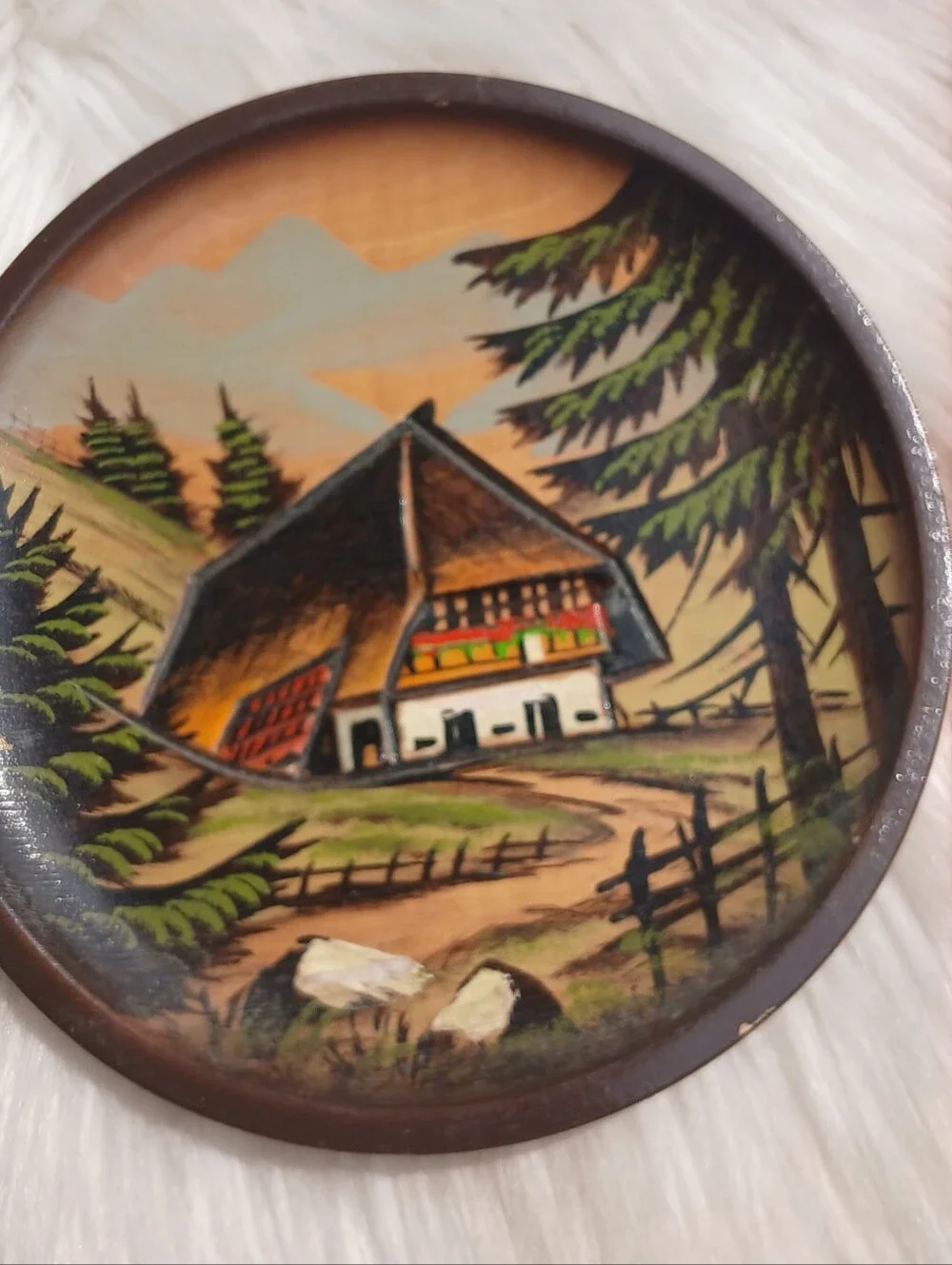 Vintage German Black Forest Schwarzwald Wood Wall Hanging Plaque Decor Painting